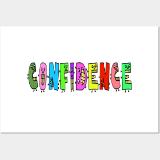 Cute Confidence Motivational Text Illustrated Letters, Blue, Green, Pink for all people, who enjoy Creativity and are on the way to change their life. Are you Confident for Change? To inspire yourself and make an Impact. Posters and Art